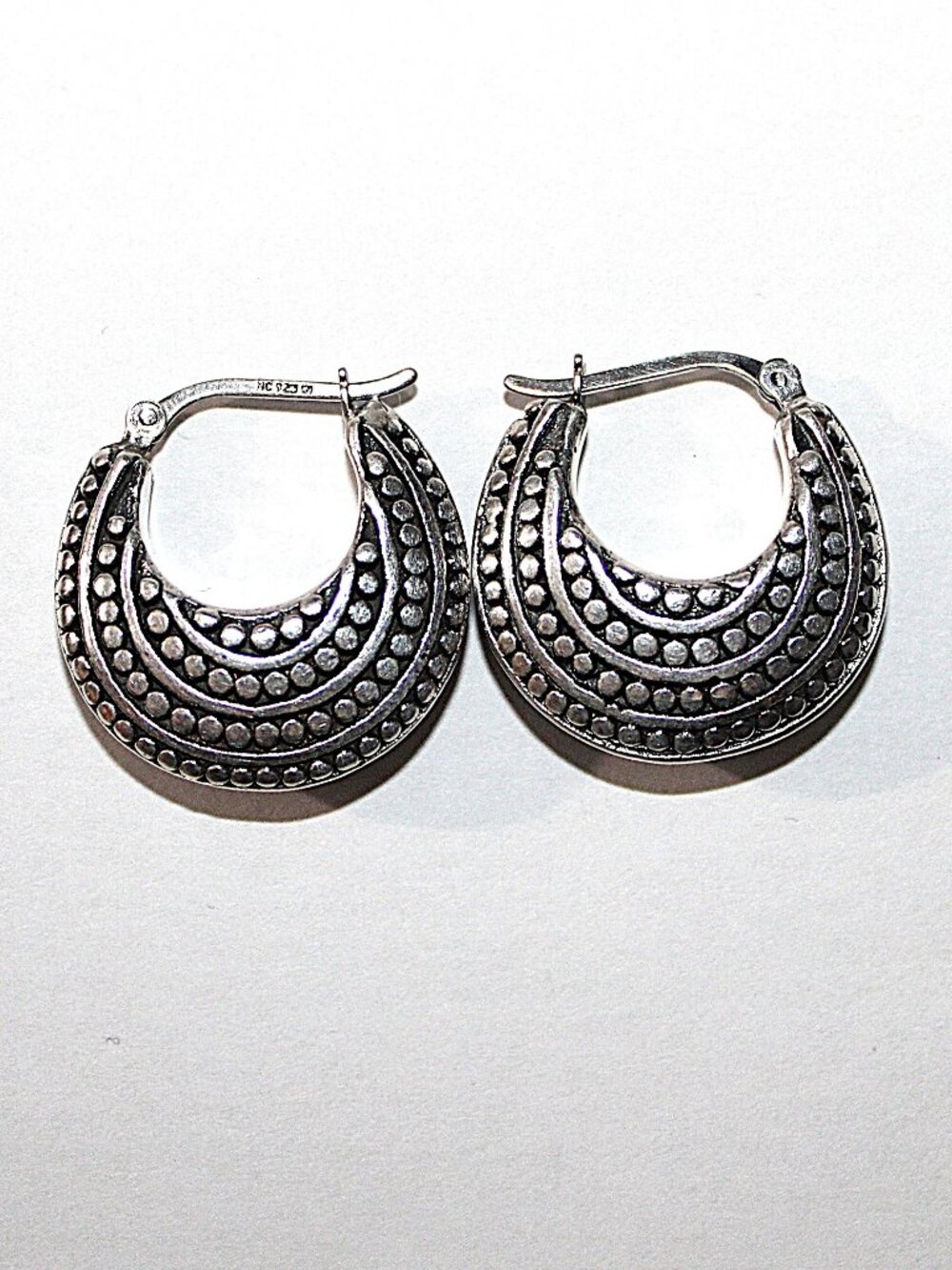 Sterling Silver Puffed Hoop Dot Earrings